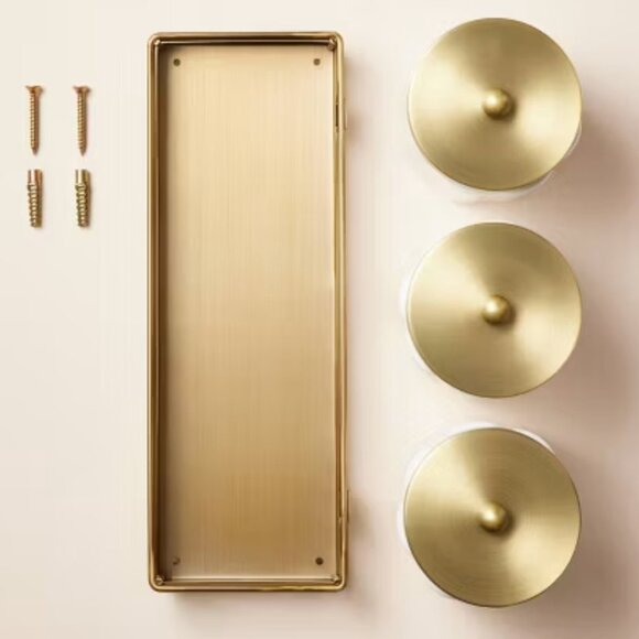 Hearth & Hand with Magnolia Milk Glass Bath Canister Set Brass Wall Mounting Kit - Picture 2 of 4
